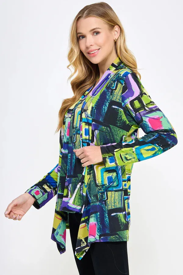019- Jostar Lime and Multi Geometric Draped Jacket