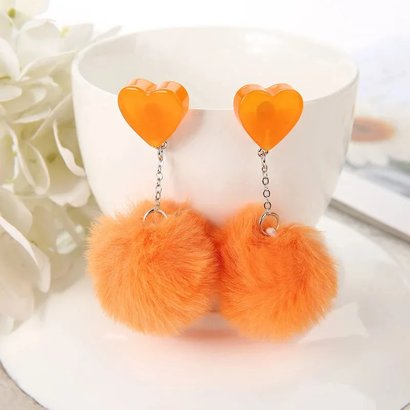 1 Pair Cute Heart Resin Stud Earrings with Puffer Ball – Fashion Jewelry for Women, Perfect Gift