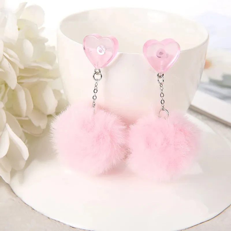 1 Pair Cute Heart Resin Stud Earrings with Puffer Ball – Fashion Jewelry for Women, Perfect Gift