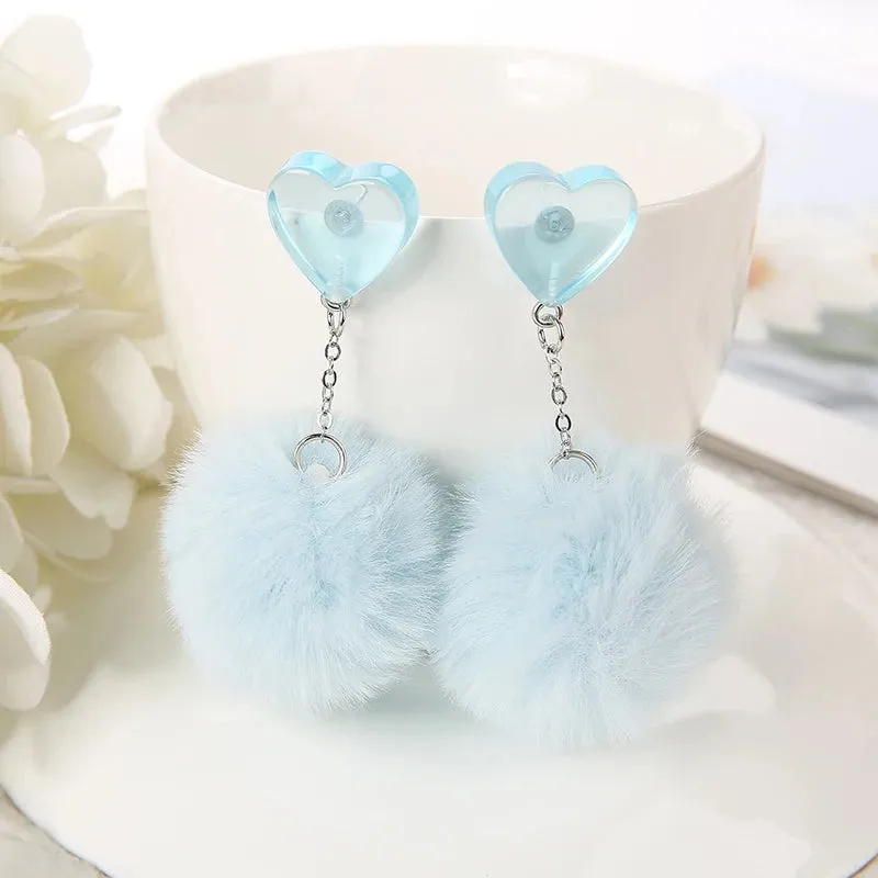 1 Pair Cute Heart Resin Stud Earrings with Puffer Ball – Fashion Jewelry for Women, Perfect Gift