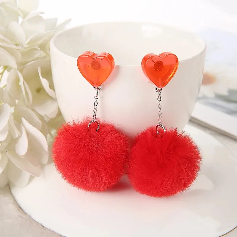 1 Pair Cute Heart Resin Stud Earrings with Puffer Ball – Fashion Jewelry for Women, Perfect Gift