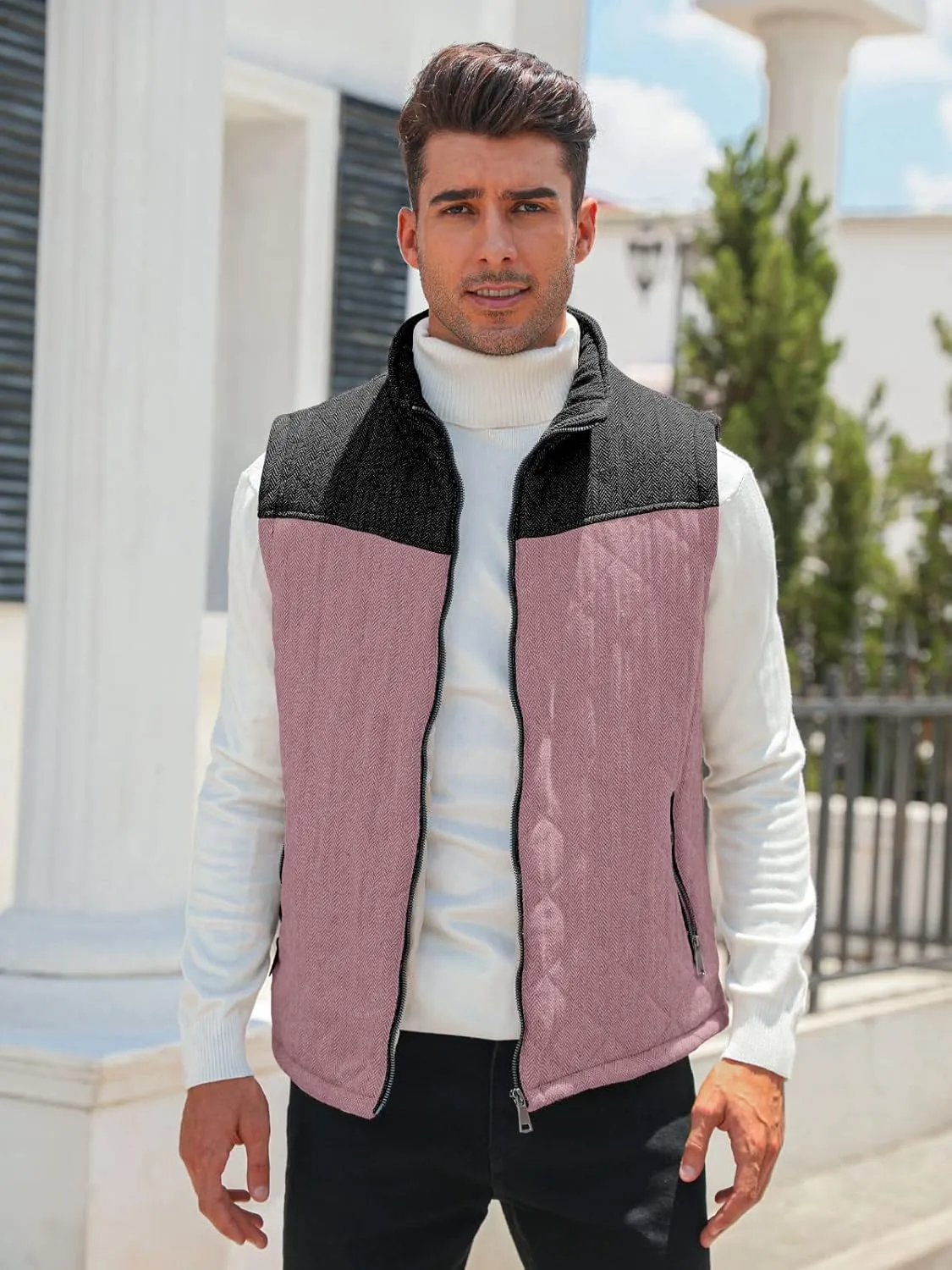 Aoysky Men's Quilted Fleece Vest Stand Collar Full Zip Outdoor Warm Waistcoat Sleeveless Casual Outwear Vest Jacket
