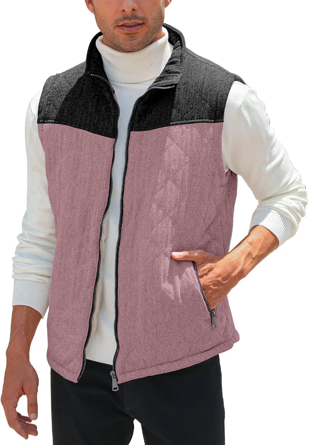 Aoysky Men's Quilted Fleece Vest Stand Collar Full Zip Outdoor Warm Waistcoat Sleeveless Casual Outwear Vest Jacket