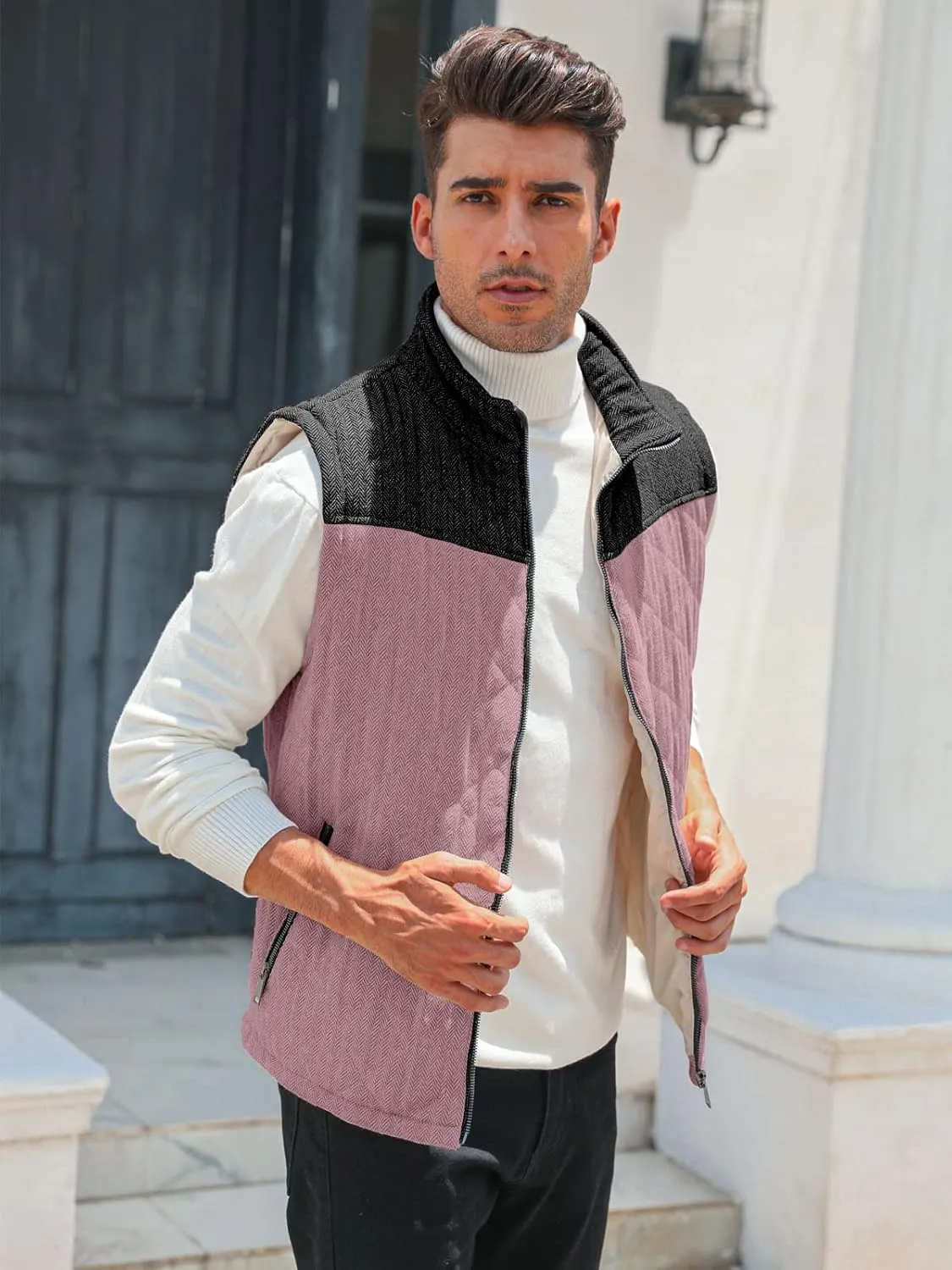 Aoysky Men's Quilted Fleece Vest Stand Collar Full Zip Outdoor Warm Waistcoat Sleeveless Casual Outwear Vest Jacket