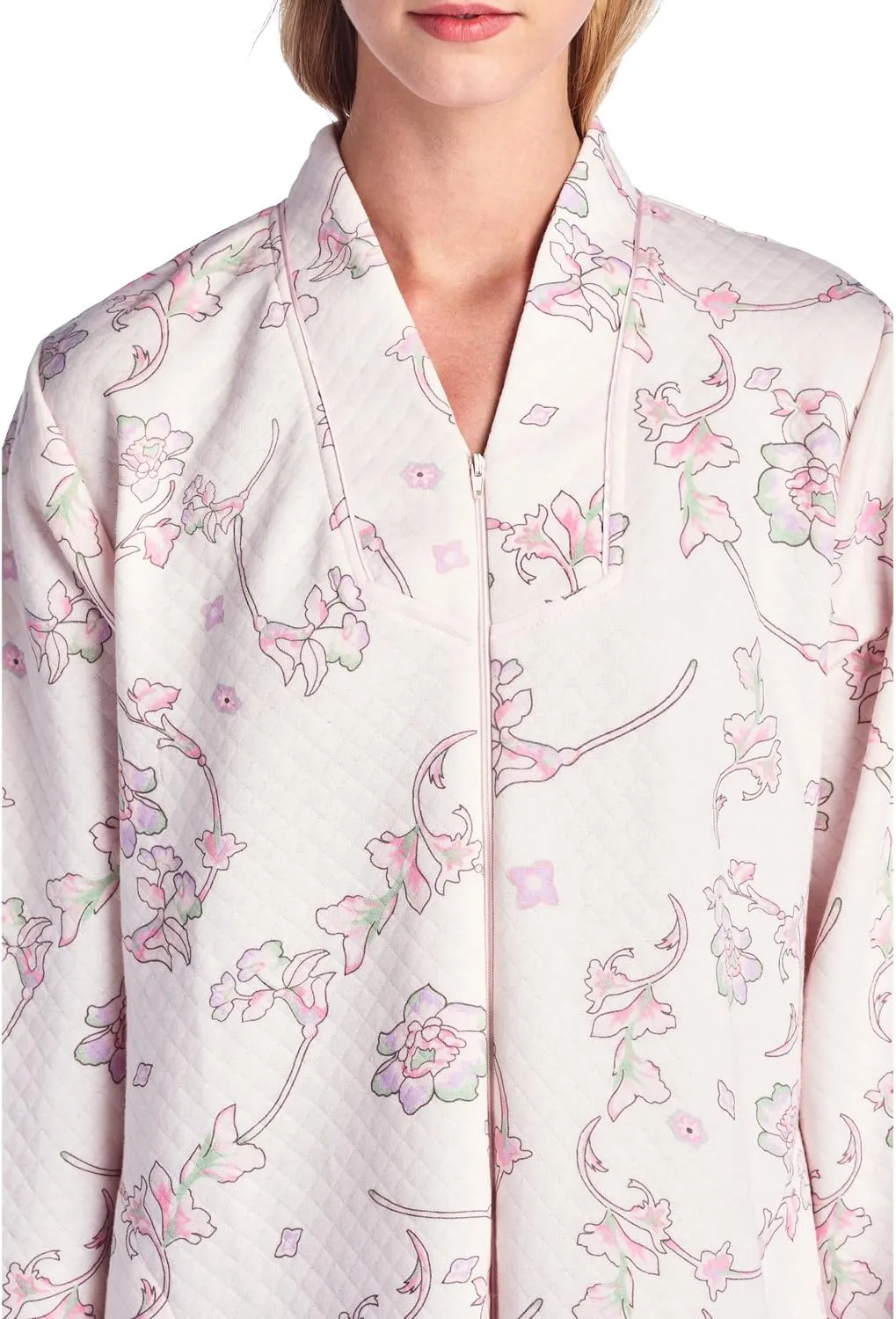Casual Nights Women's Floral Quilted Long Sleeve Zip Up House Dress Robe