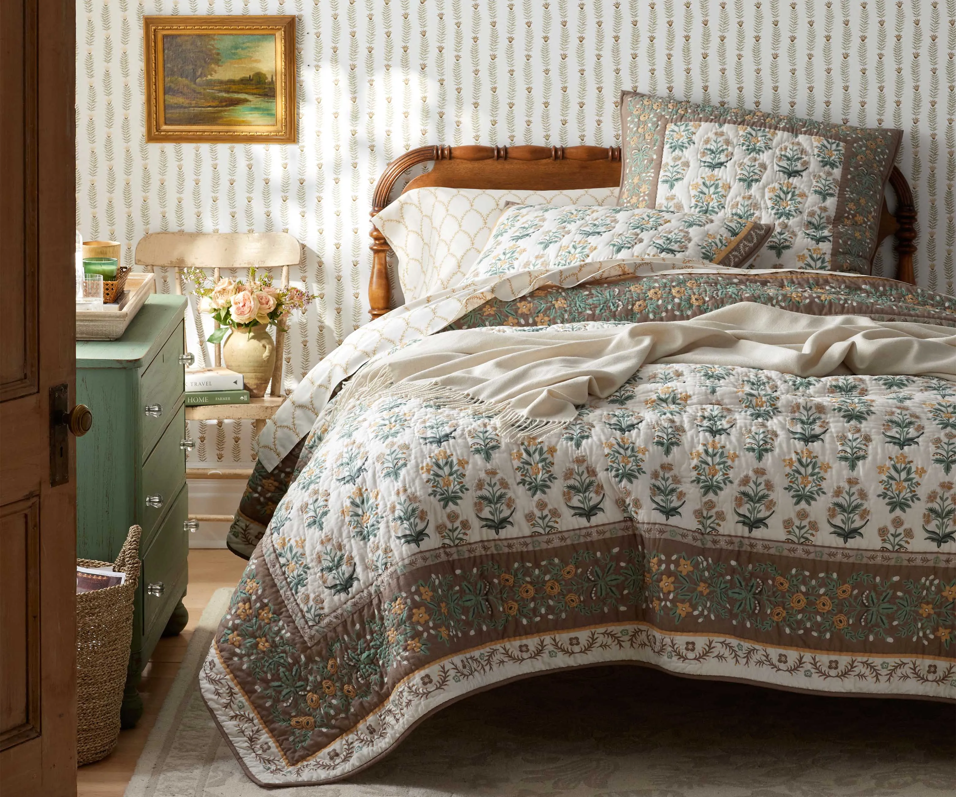 Cotton Quilted Sham - Mughal Rose