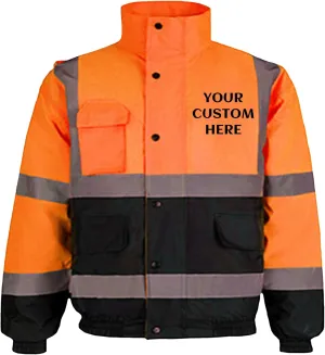 Custom Safety Bomber Jacket Waterproof Reflective Warm Jacket Hi Vis Work Construction Coat for Cold Weather