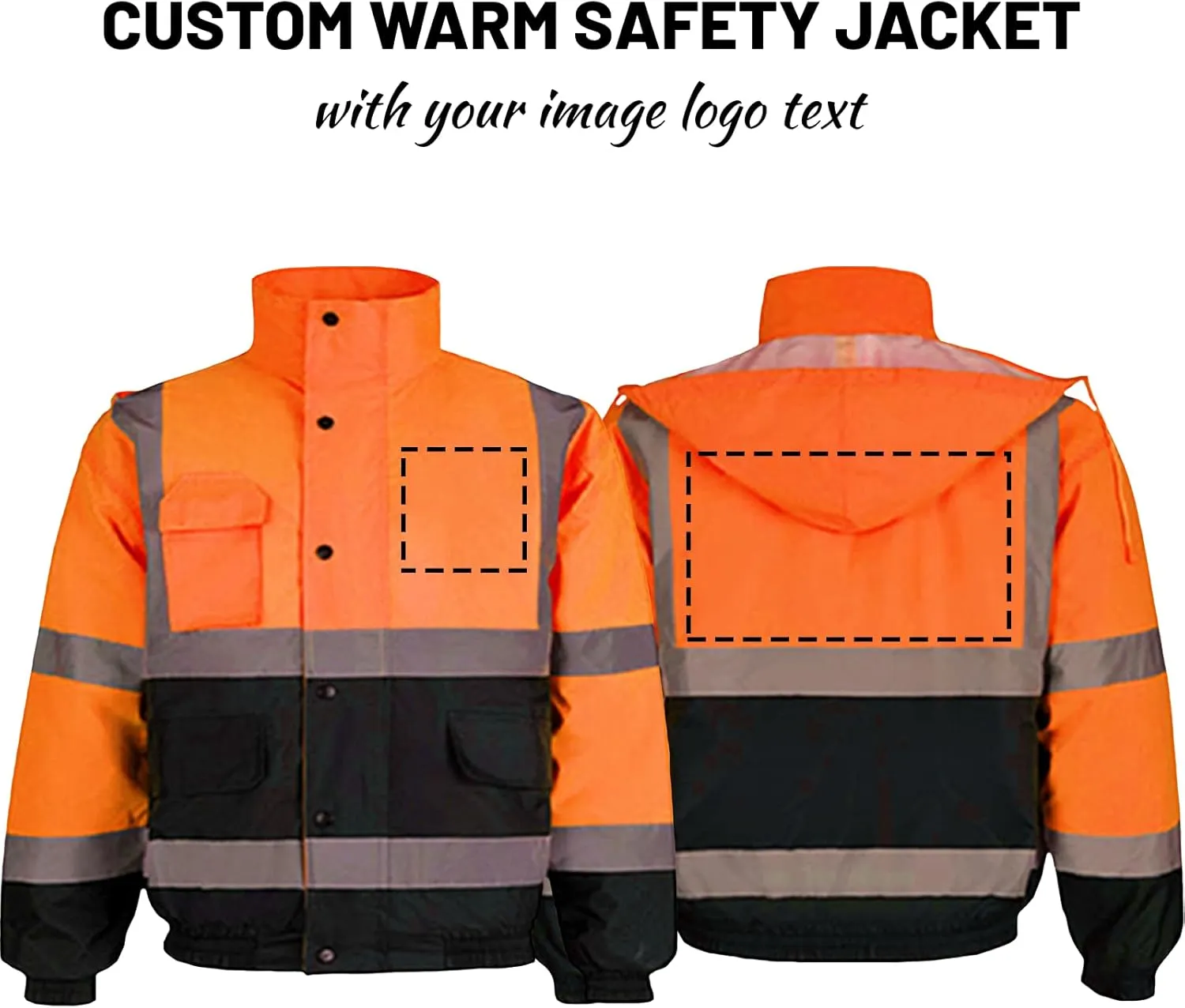 Custom Safety Bomber Jacket Waterproof Reflective Warm Jacket Hi Vis Work Construction Coat for Cold Weather