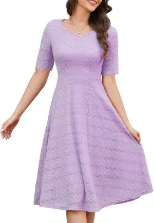 Dressystar Women's Short Sleeve Lace Wedding Guest Dress V Neck A Line Formal Cocktail Evening Party Dresses 2025