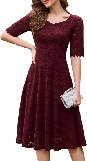 Dressystar Women's Short Sleeve Lace Wedding Guest Dress V Neck A Line Formal Cocktail Evening Party Dresses 2025