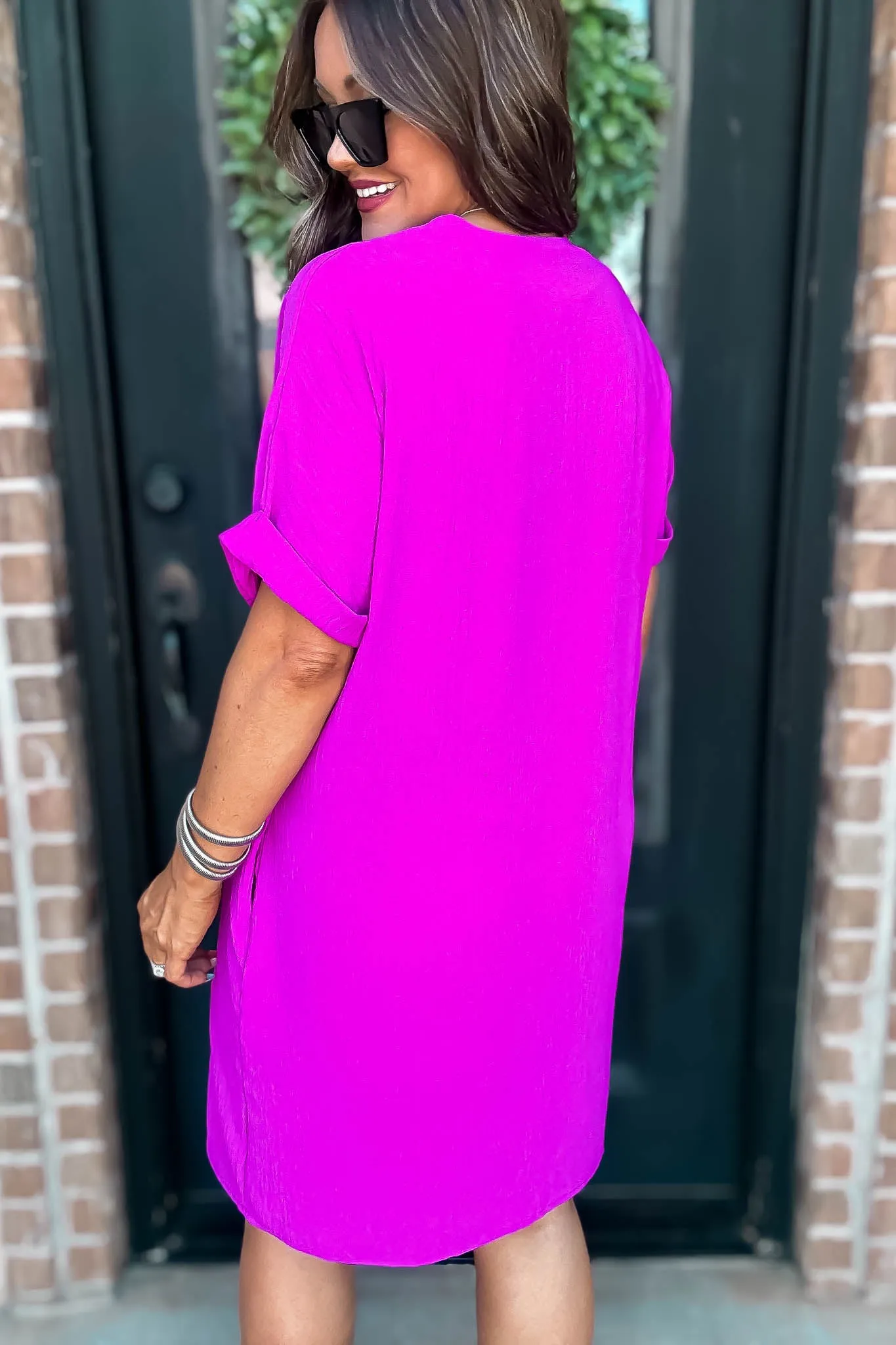 Easy Breezy Magenta V Neck Dress