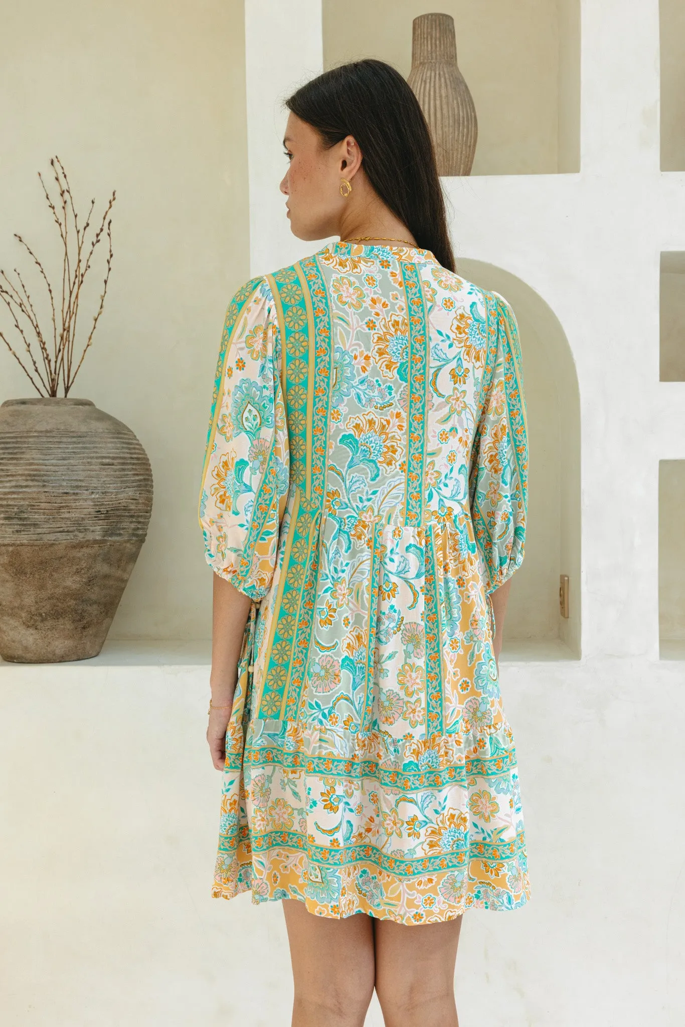 Eden Green Boho Button Down Mini Dress