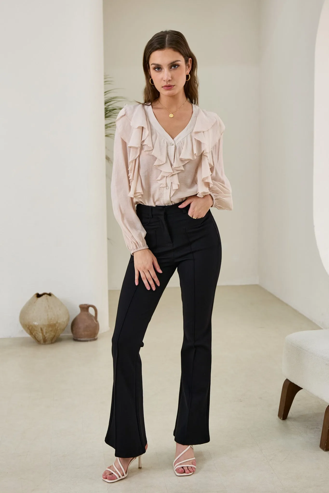 Eliana Blush Pink Ruffle Blouse