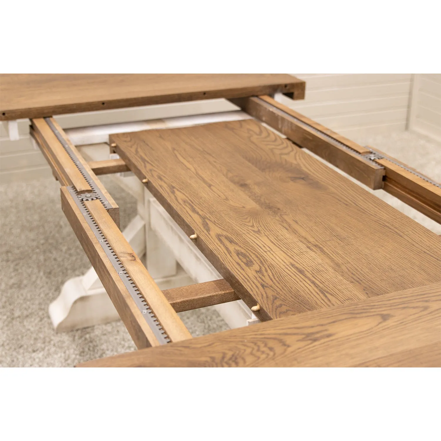 Farmhouse Extending Dining Table with Built-Down Top