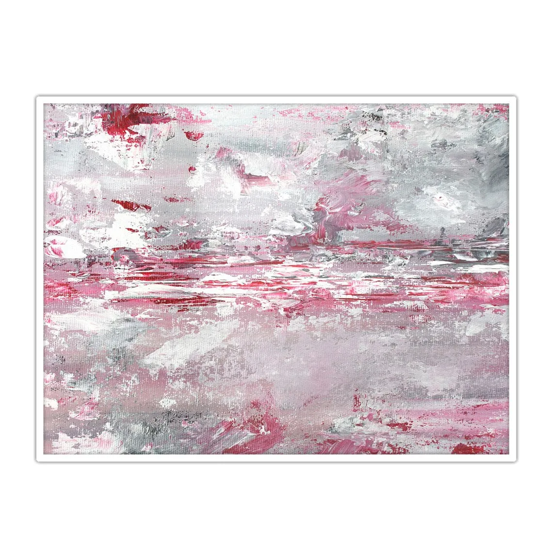 Framed horizontal pink & white abstract wall art print