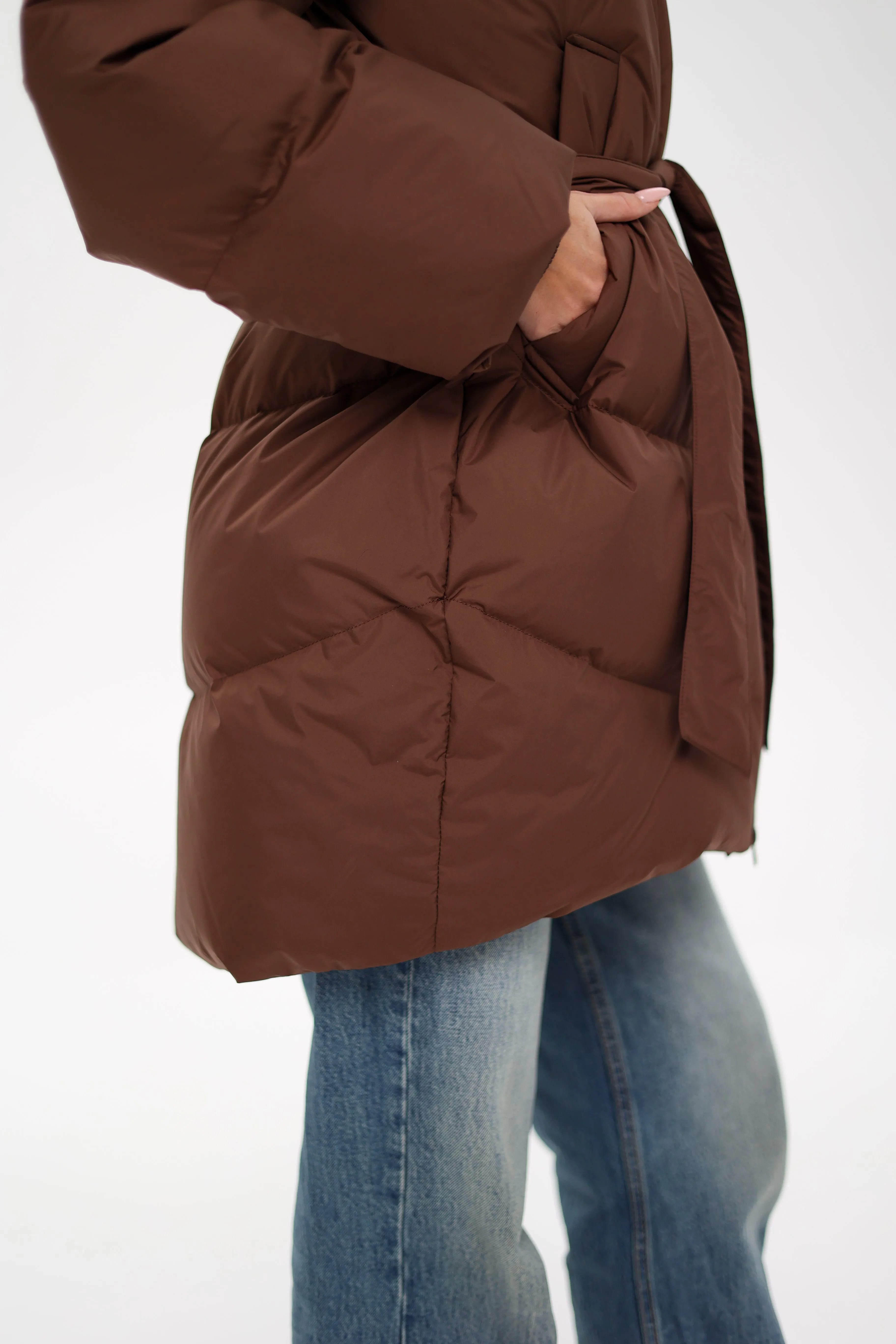 Genuine Silver Fox Down Fill Coat in Chocolate