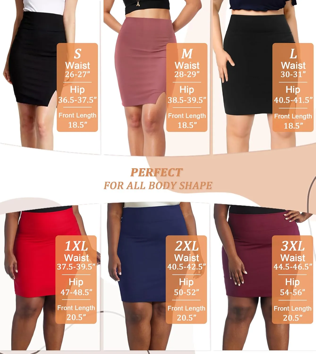 Hybrid & Company Women's Pencil Skirt Premium Ponte Basic Solid Stretch Above Knee Side Slit