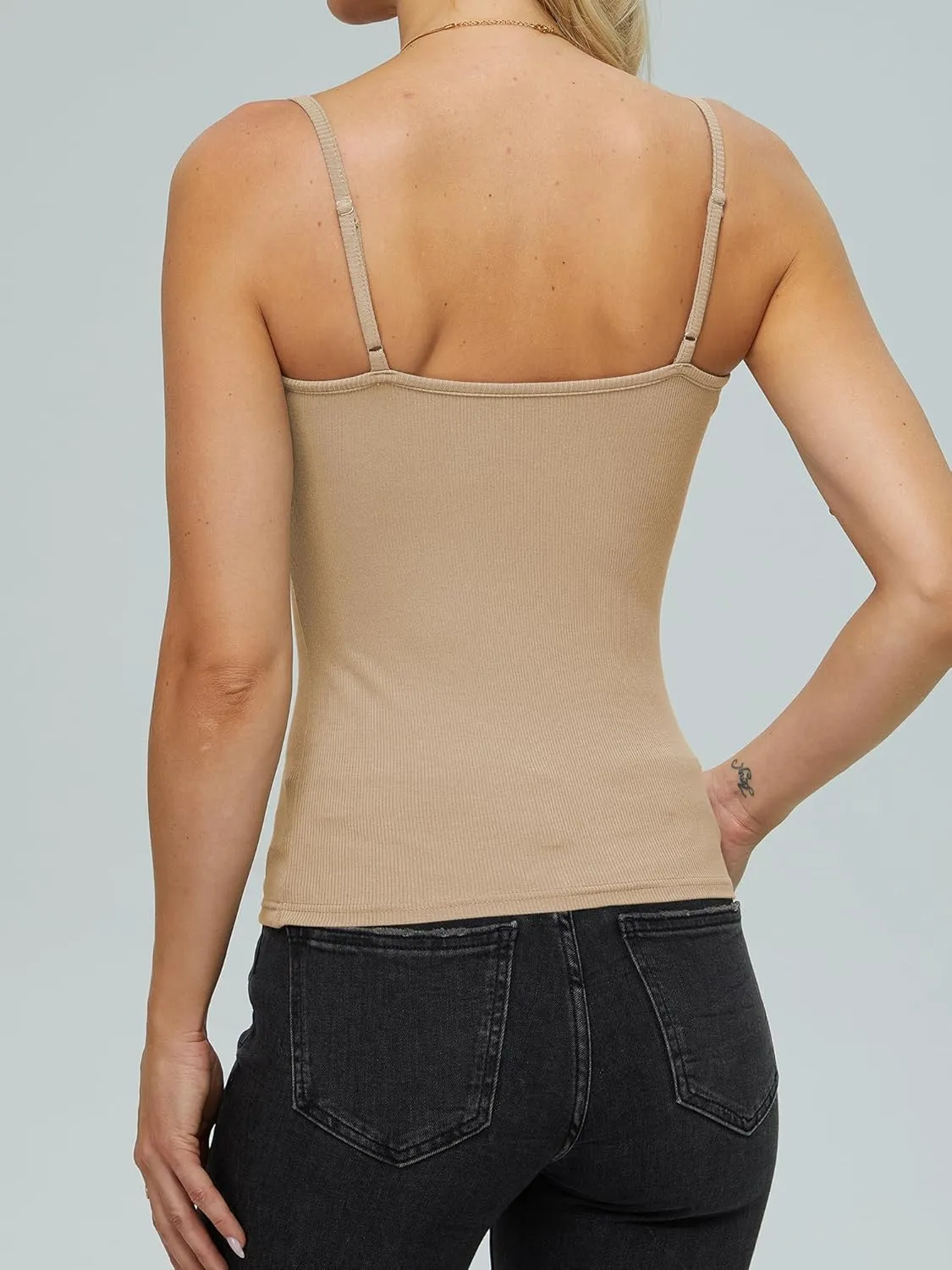 iGENJUN Tank Tops for Women 2025 Built in Shelf Bra Spaghetti Strap Summer Camisole U Neck Slim Fit Ribbed Sleeveless
