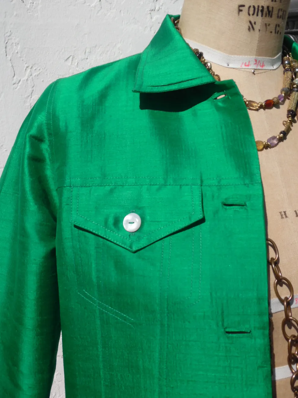 Jean Jacket Thai Silk And Mother Of Pearl Kelly Green