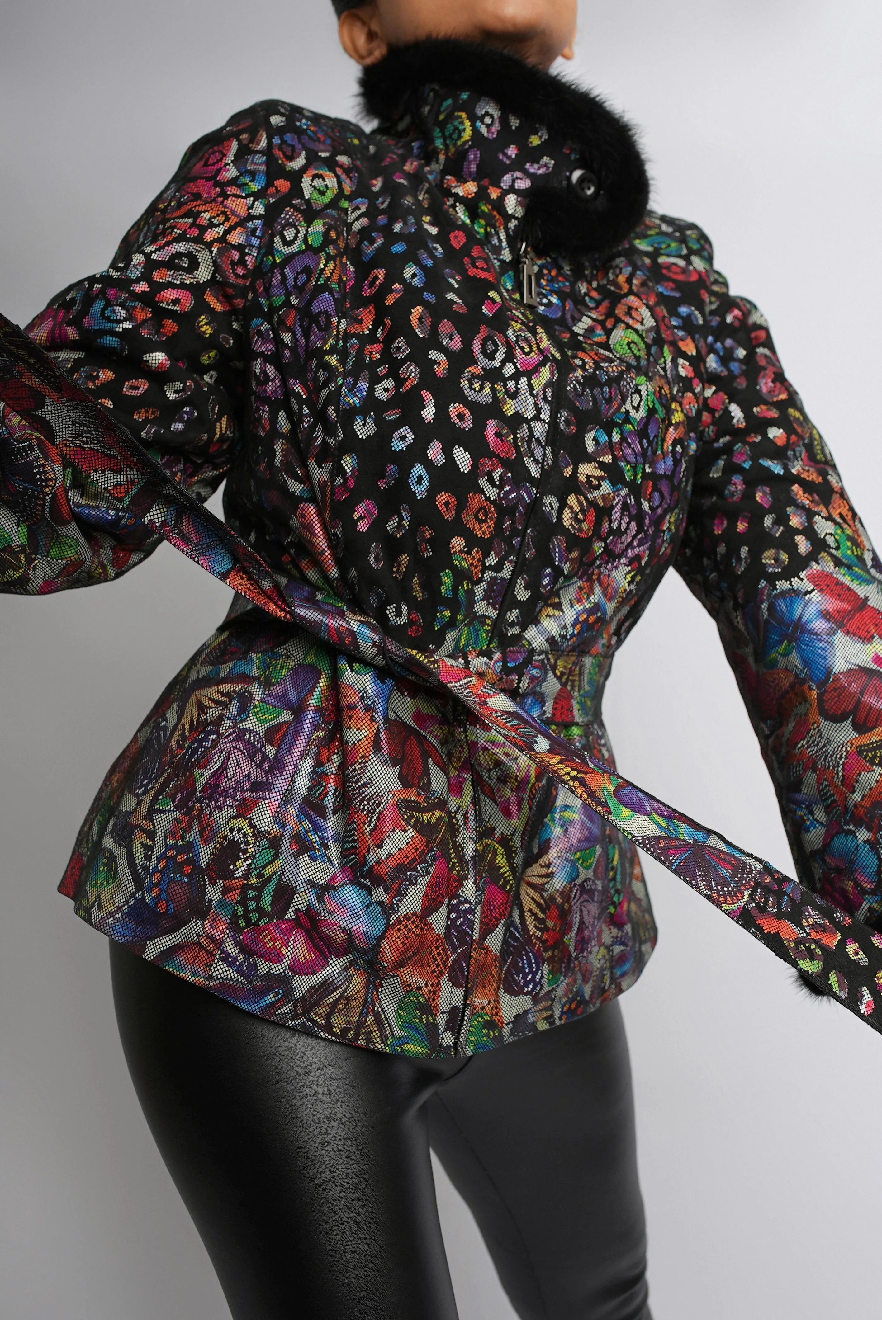 Kaleidoscope Lamb Leather Jacket with Mink Fur Accents