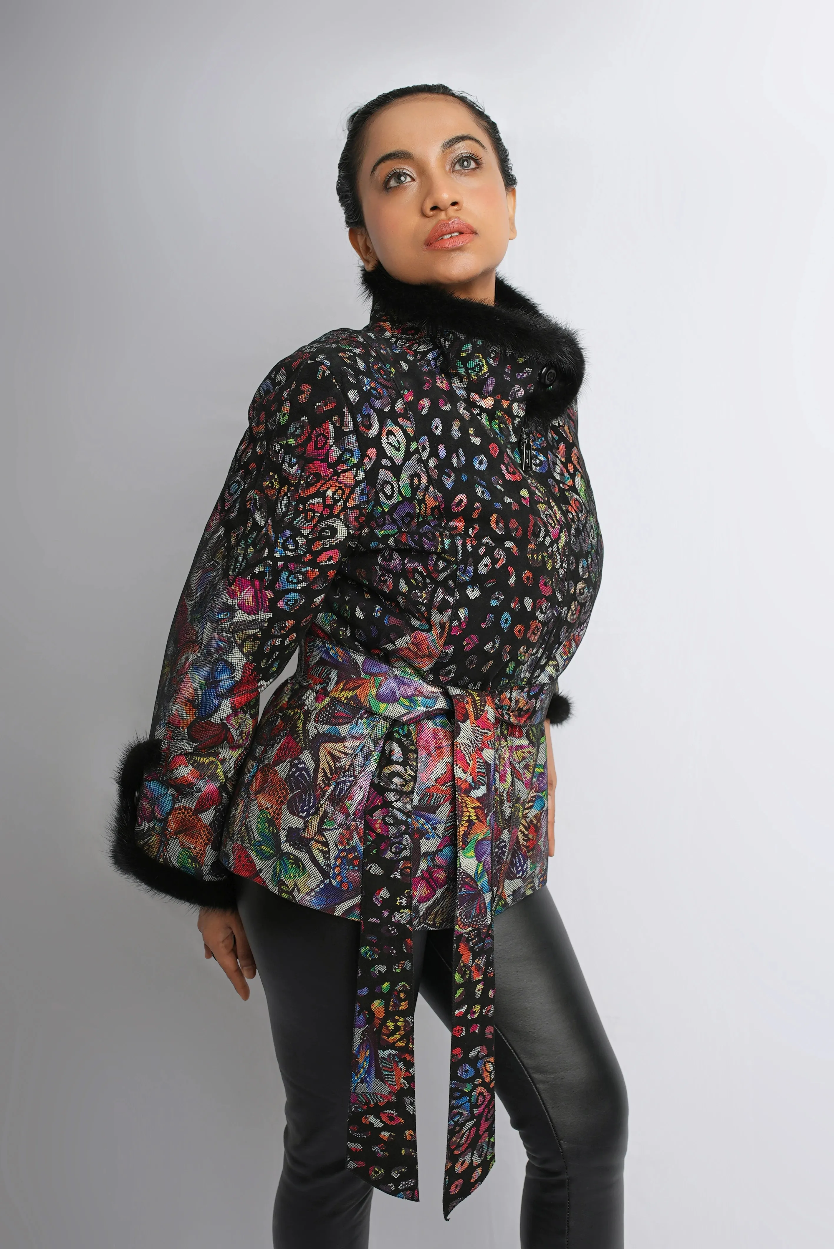 Kaleidoscope Lamb Leather Jacket with Mink Fur Accents