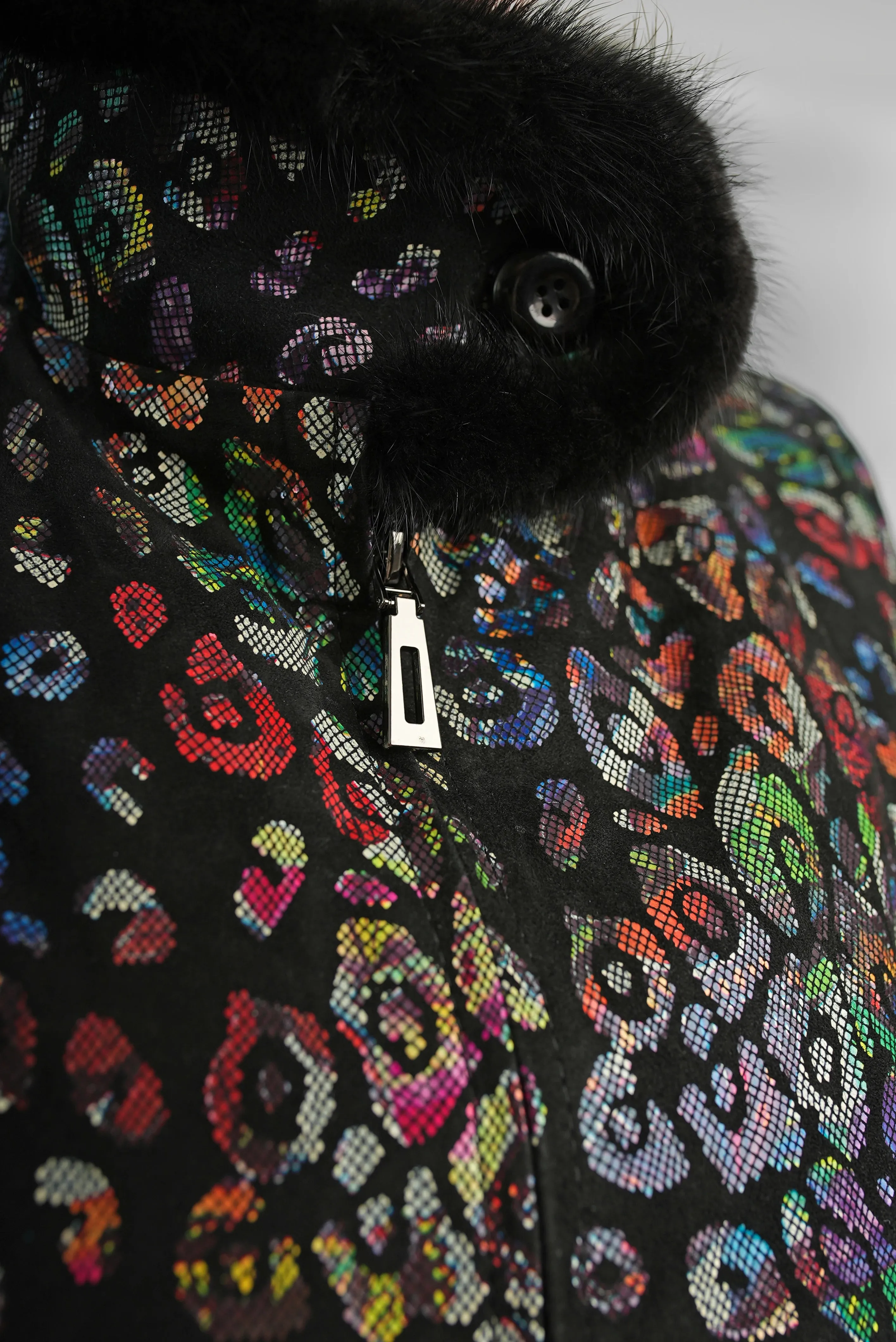 Kaleidoscope Lamb Leather Jacket with Mink Fur Accents