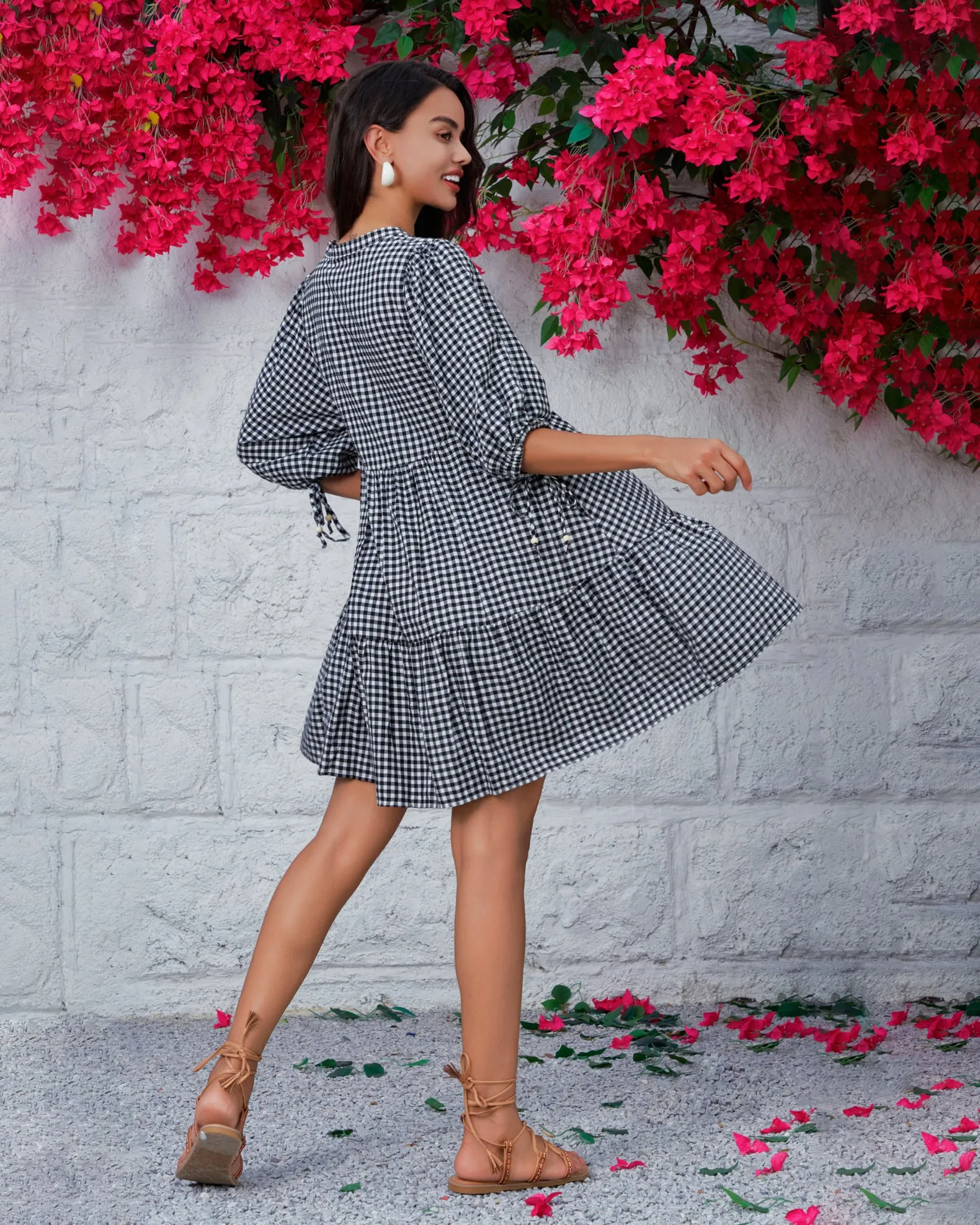 Leslie Black Gingham Button Down Mini Dress
