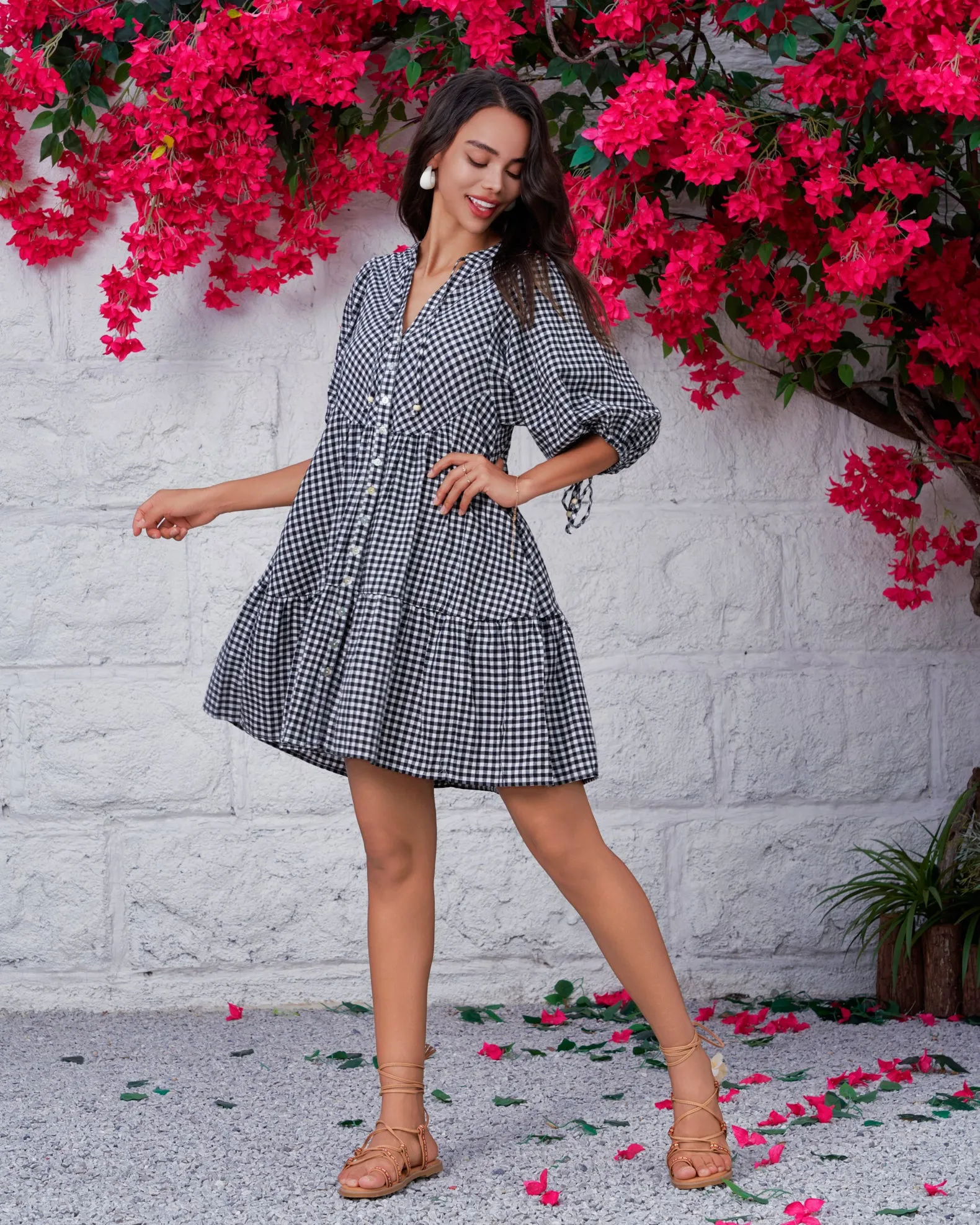 Leslie Black Gingham Button Down Mini Dress