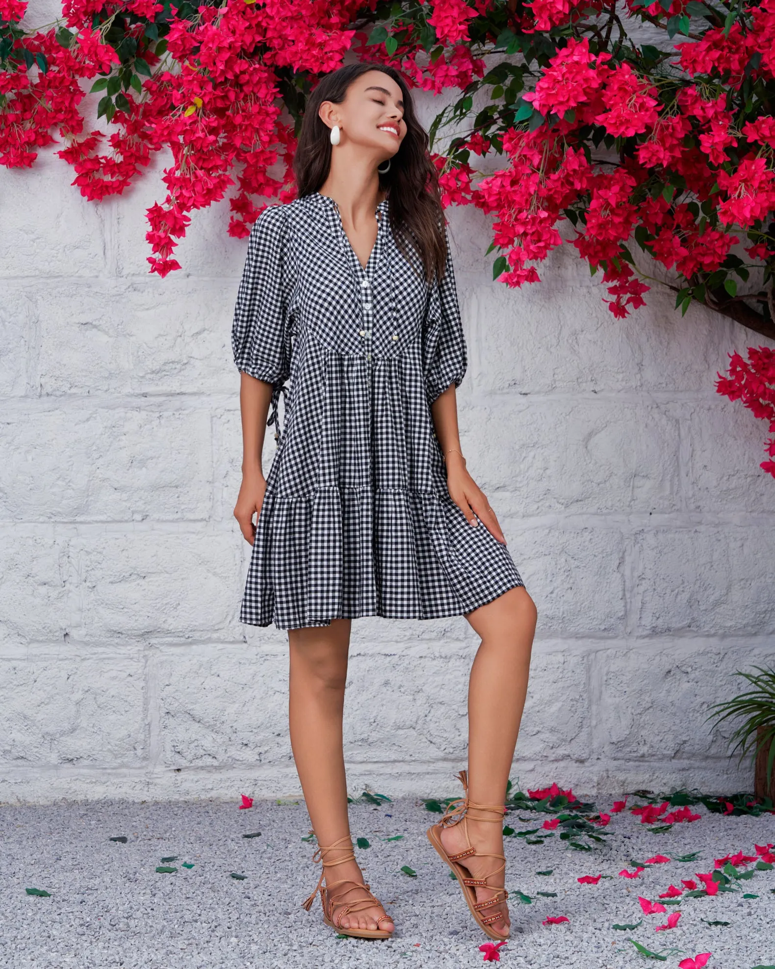 Leslie Black Gingham Button Down Mini Dress