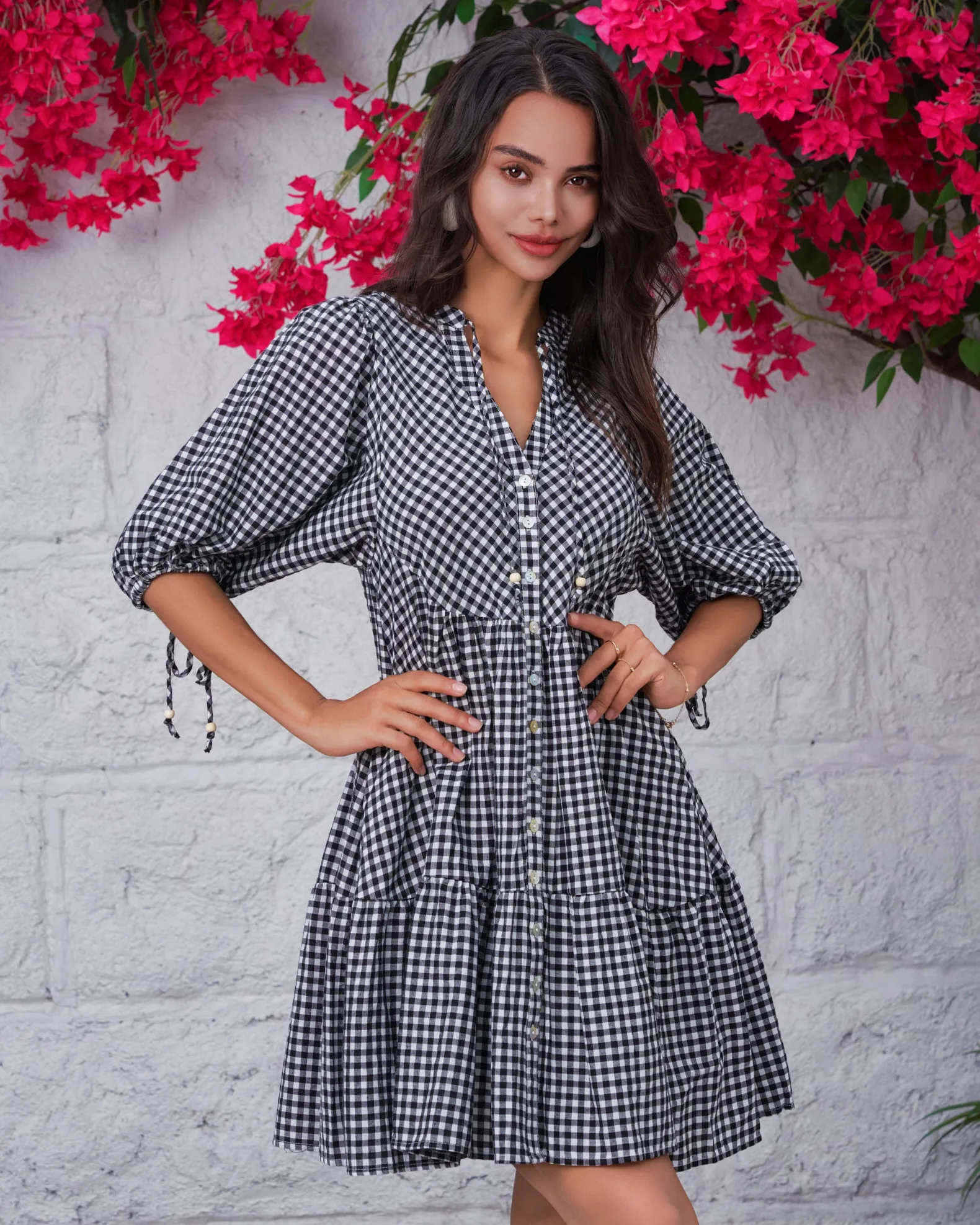 Leslie Black Gingham Button Down Mini Dress