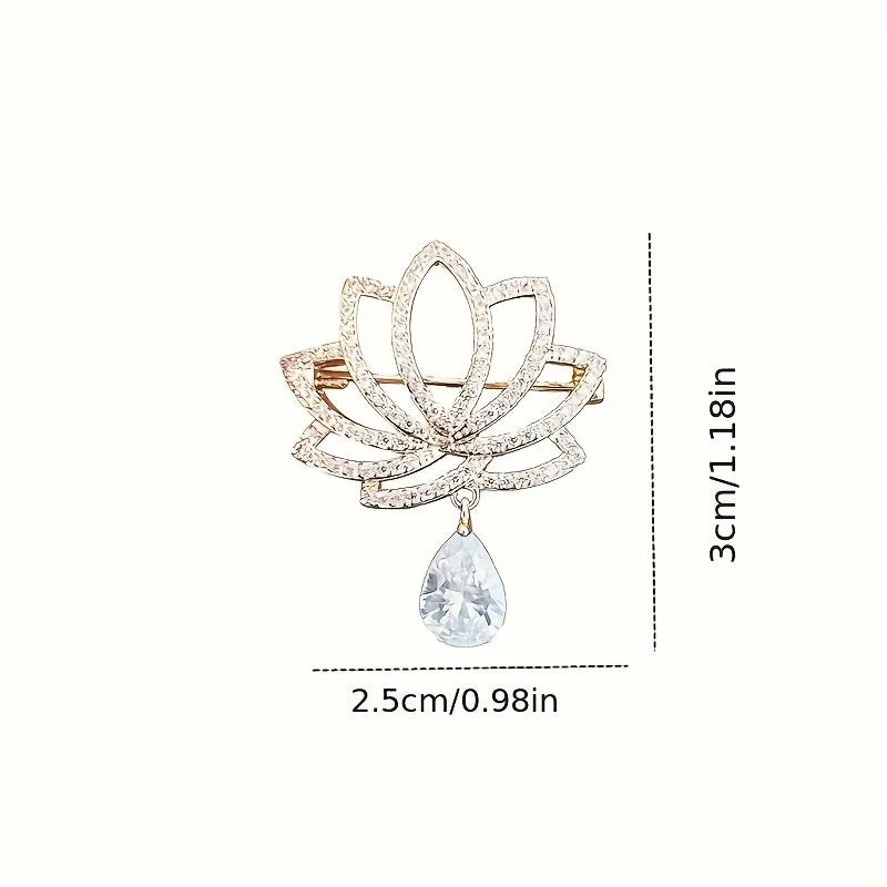Lotus Shaped Brooch with Rhinestone Pendant for Womens Fashion