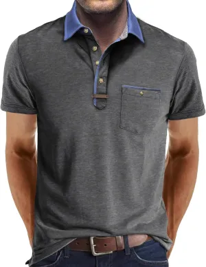 Men's Casual Polo Shirts Classic Button Basic Short Sleeve Shirt Lightweight Cotton Tees Golf Stylish Tops