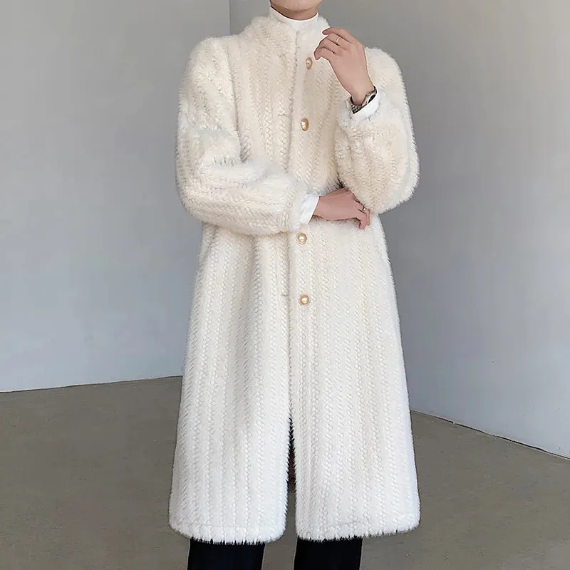 Men's Warm Coat Autumn New Fashion Fur Cotton Knee Length Stand Collar Male White Outwear Men Clothing Simple 9C3599