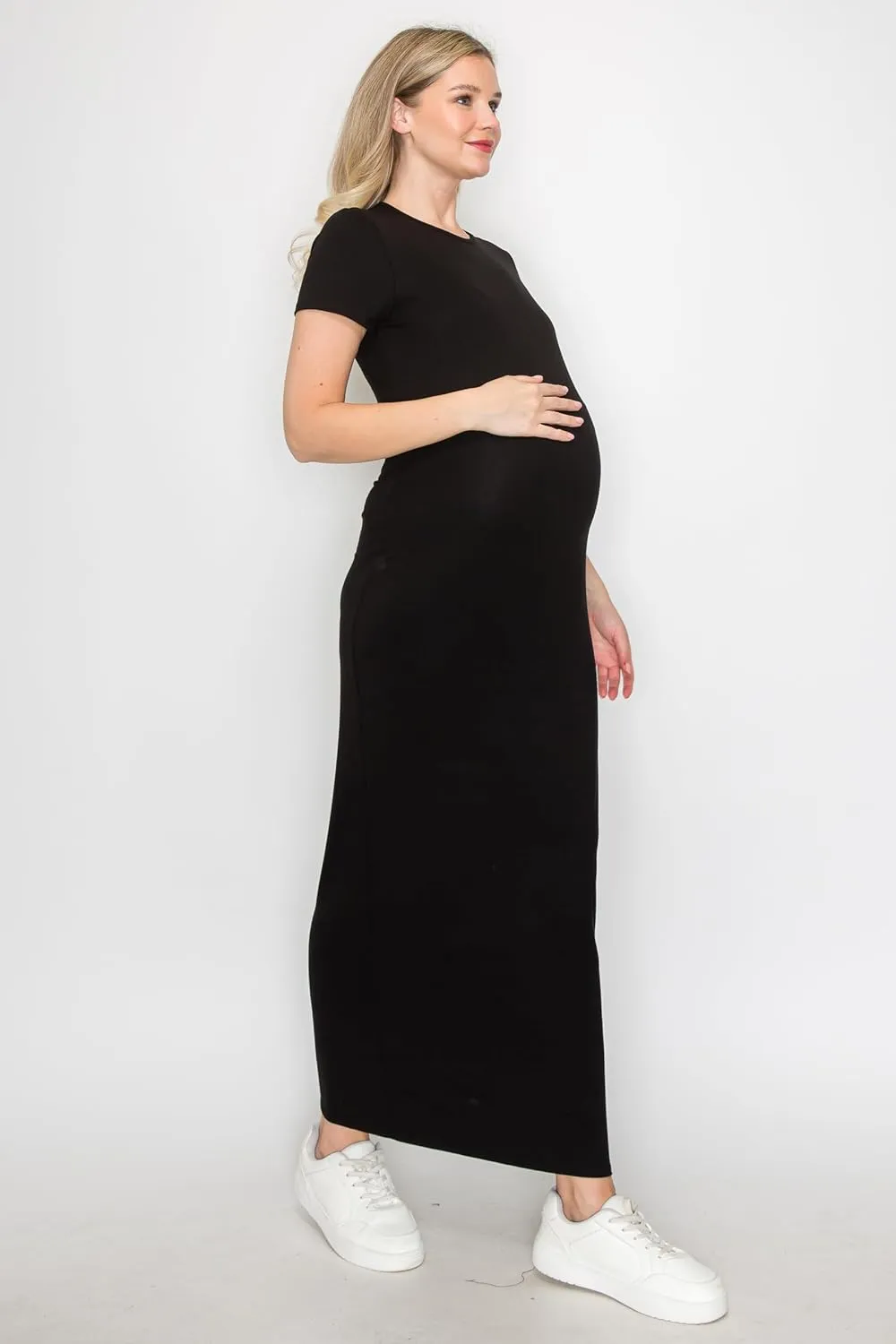 My Bump Women's Pregnancy Cap Sleeve Casual Comfortable Long Maternity Dress