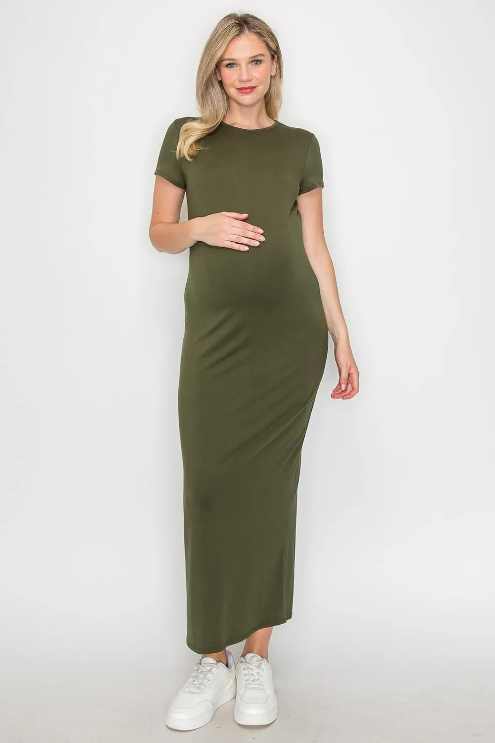 My Bump Women's Pregnancy Cap Sleeve Casual Comfortable Long Maternity Dress