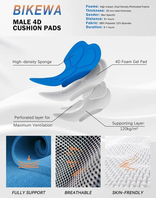Padded Bike Shorts for Men 4D Cycling Road Riding Biking Padding Bicycle Shorts with Phone Pockets