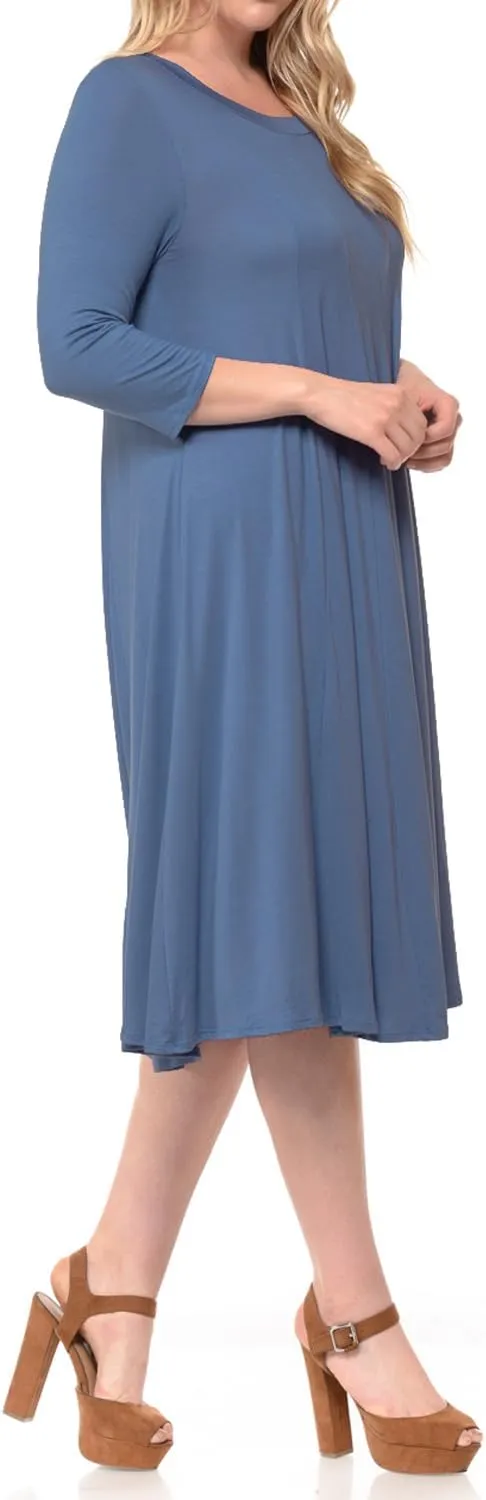 Pastel by Vivienne Women's Plus Size 3/4 Sleeve A-Line Swing Midi Dress  Flowy, Stretchy, Casual, and Comfortable