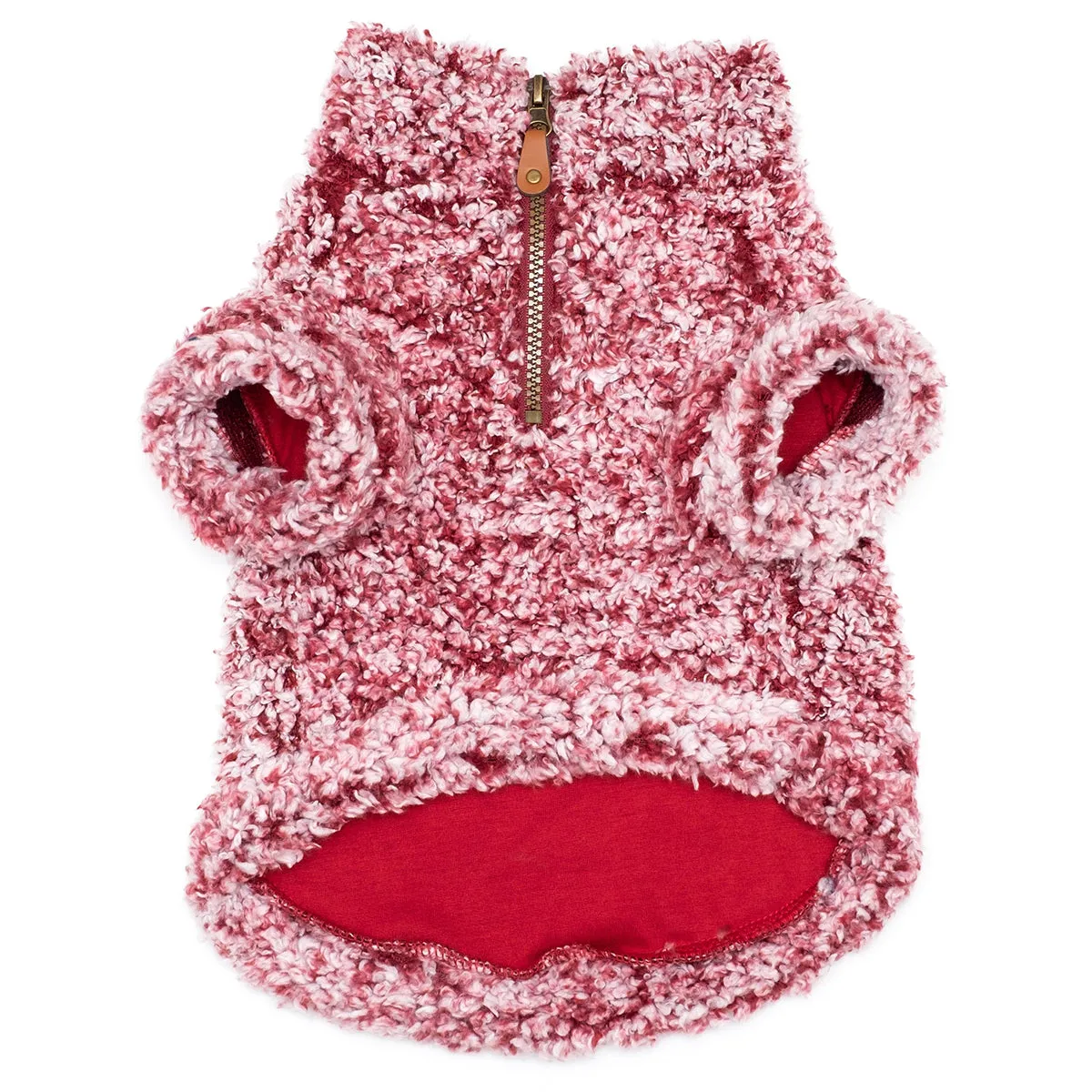 Quarter Zip Wubbly Fleece Pullover Dog Coat Burgundy