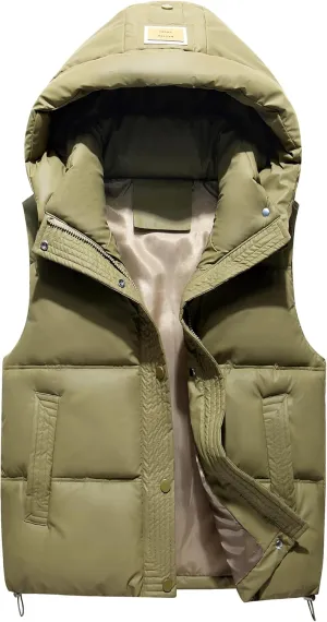 SEAUR Boys Girls Winter Warm Puffer Vest Quilted Water Resistant Down Vest Sleeveless Padded Jacket with Detachable Hood