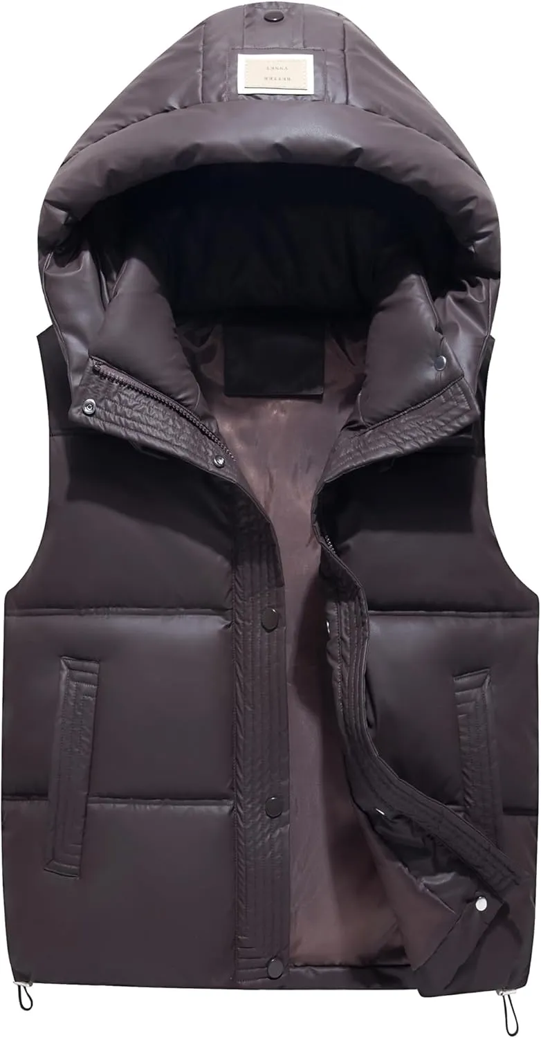 SEAUR Boys Girls Winter Warm Puffer Vest Quilted Water Resistant Down Vest Sleeveless Padded Jacket with Detachable Hood