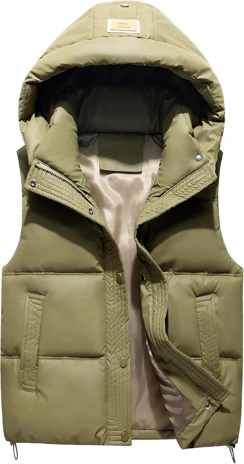 SEAUR Boys Girls Winter Warm Puffer Vest Quilted Water Resistant Down Vest Sleeveless Padded Jacket with Detachable Hood