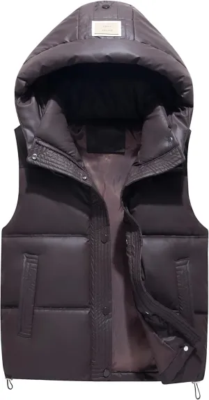 SEAUR Boys Girls Winter Warm Puffer Vest Quilted Water Resistant Down Vest Sleeveless Padded Jacket with Detachable Hood
