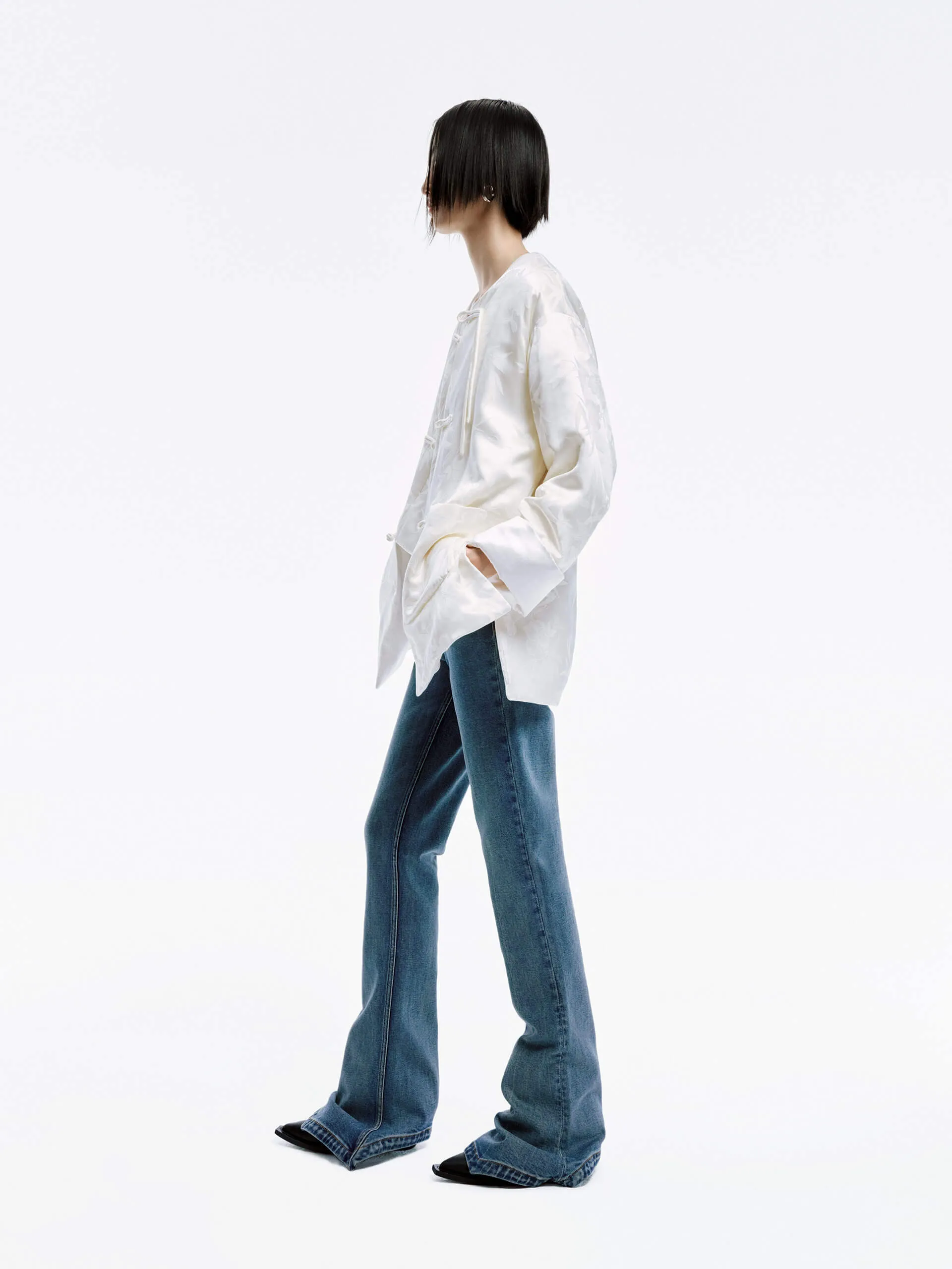 Silk Blend Collarless Coat