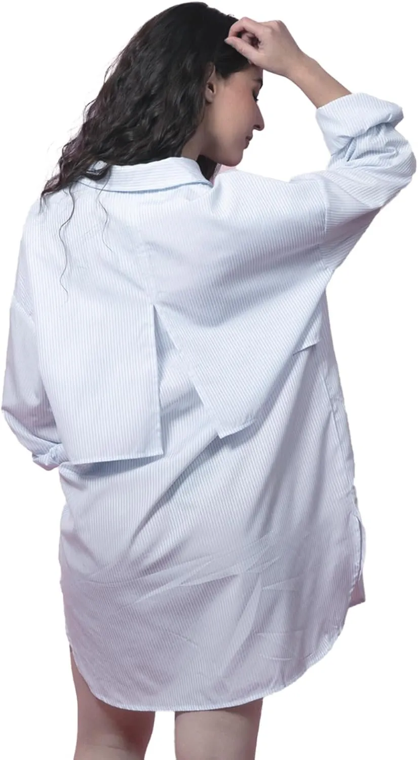 Stylish Oversized Pocket Detail Split Cuff Shirt Dress - Drop Shoulder Loose Fit One Size Boyfriend Shirt