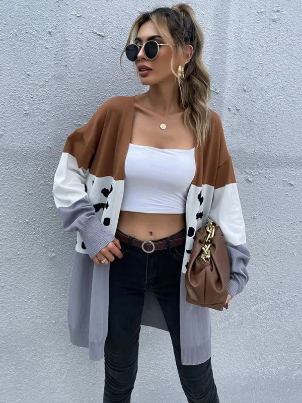 Toleet-Winter outfits leopard-print cardigan knitted sweater coat