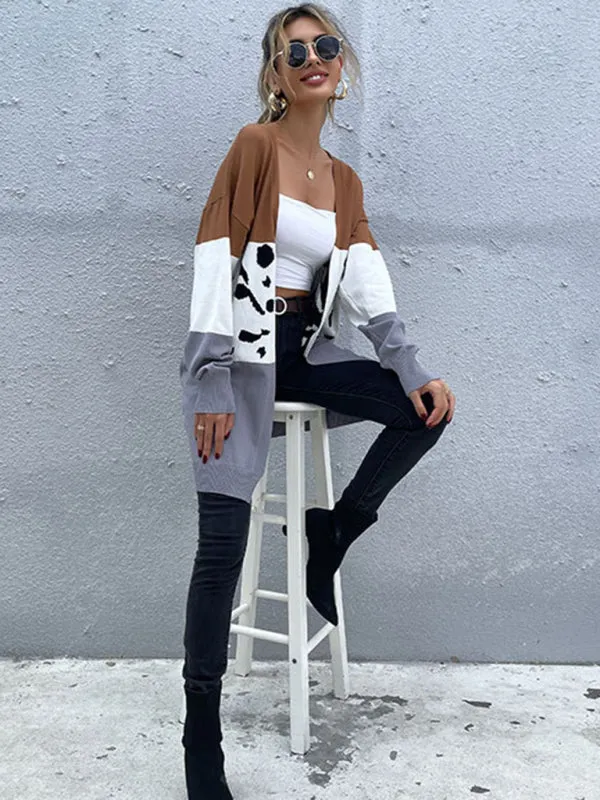 Toleet-Winter outfits leopard-print cardigan knitted sweater coat