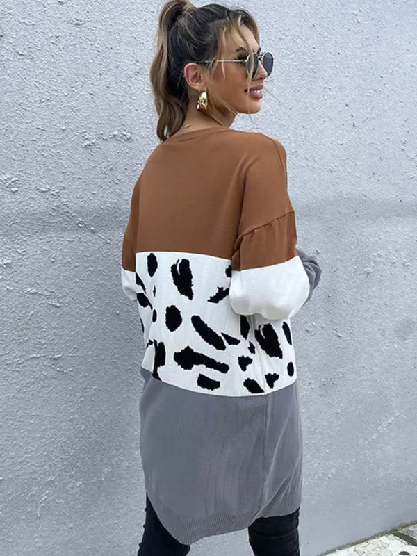 Toleet-Winter outfits leopard-print cardigan knitted sweater coat