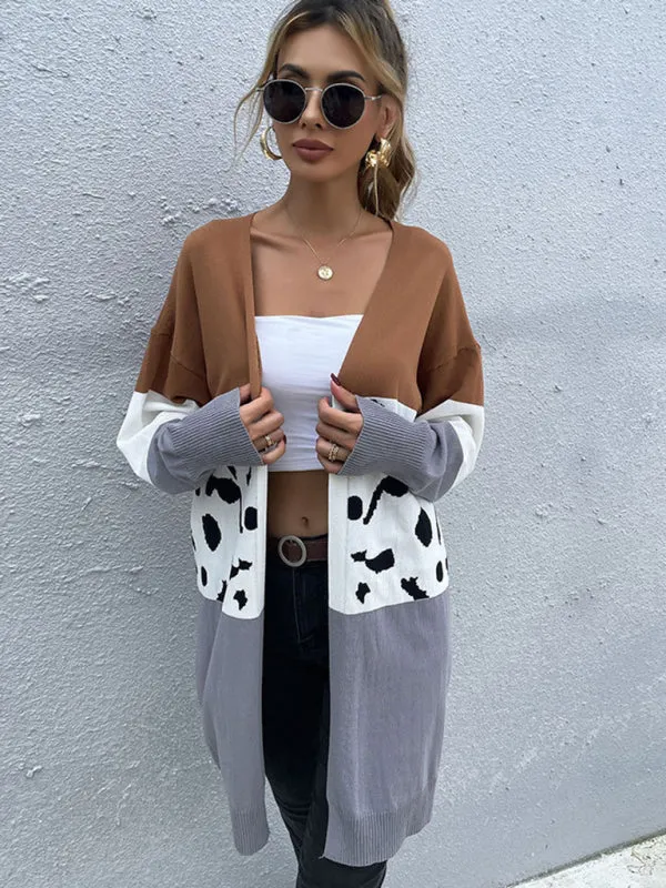 Toleet-Winter outfits leopard-print cardigan knitted sweater coat