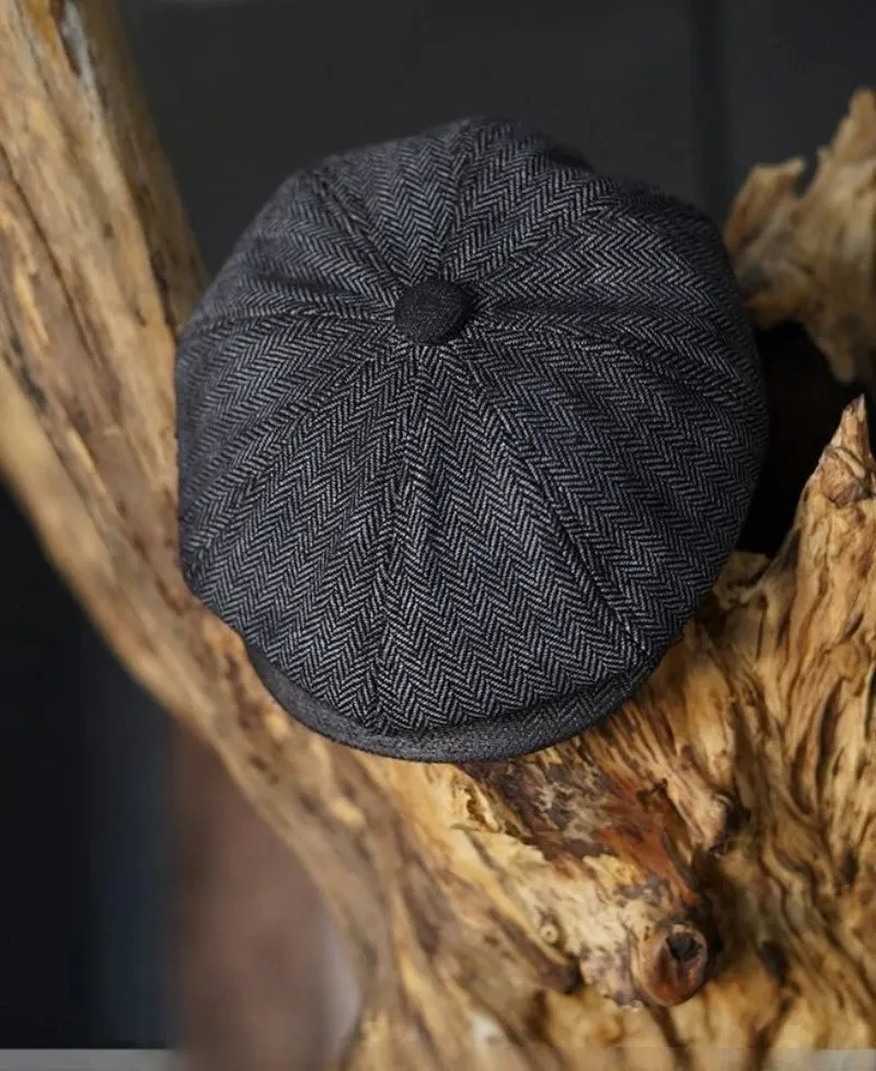 Vintage Tweed Wool Grey Octagonal Hat
