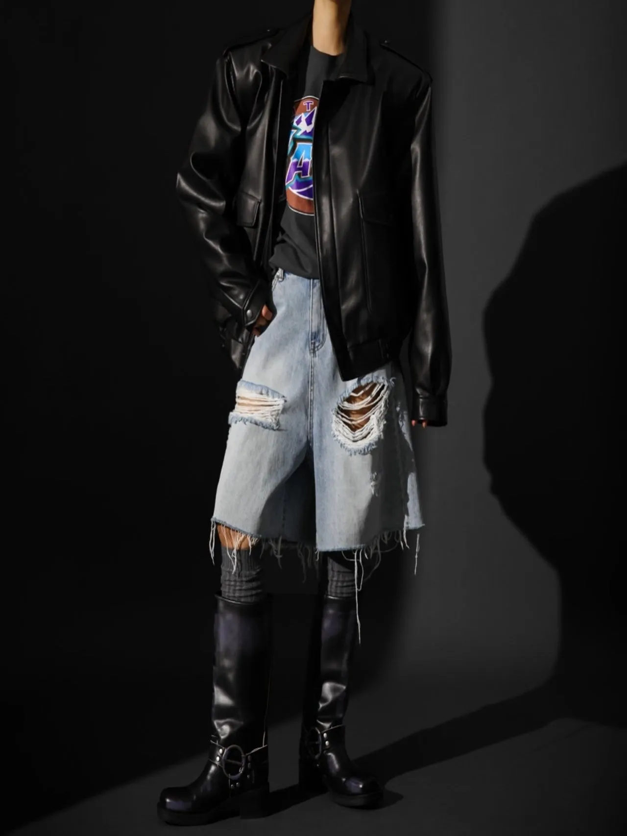 WASHED VEGAN LEATHER FLIGHT JACKET